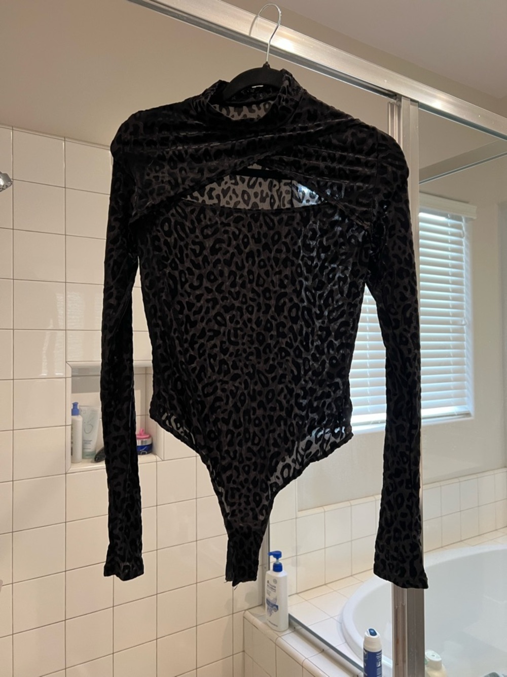Nasty Gal Black Leopard Velvet Long-Sleeve Bodysuit